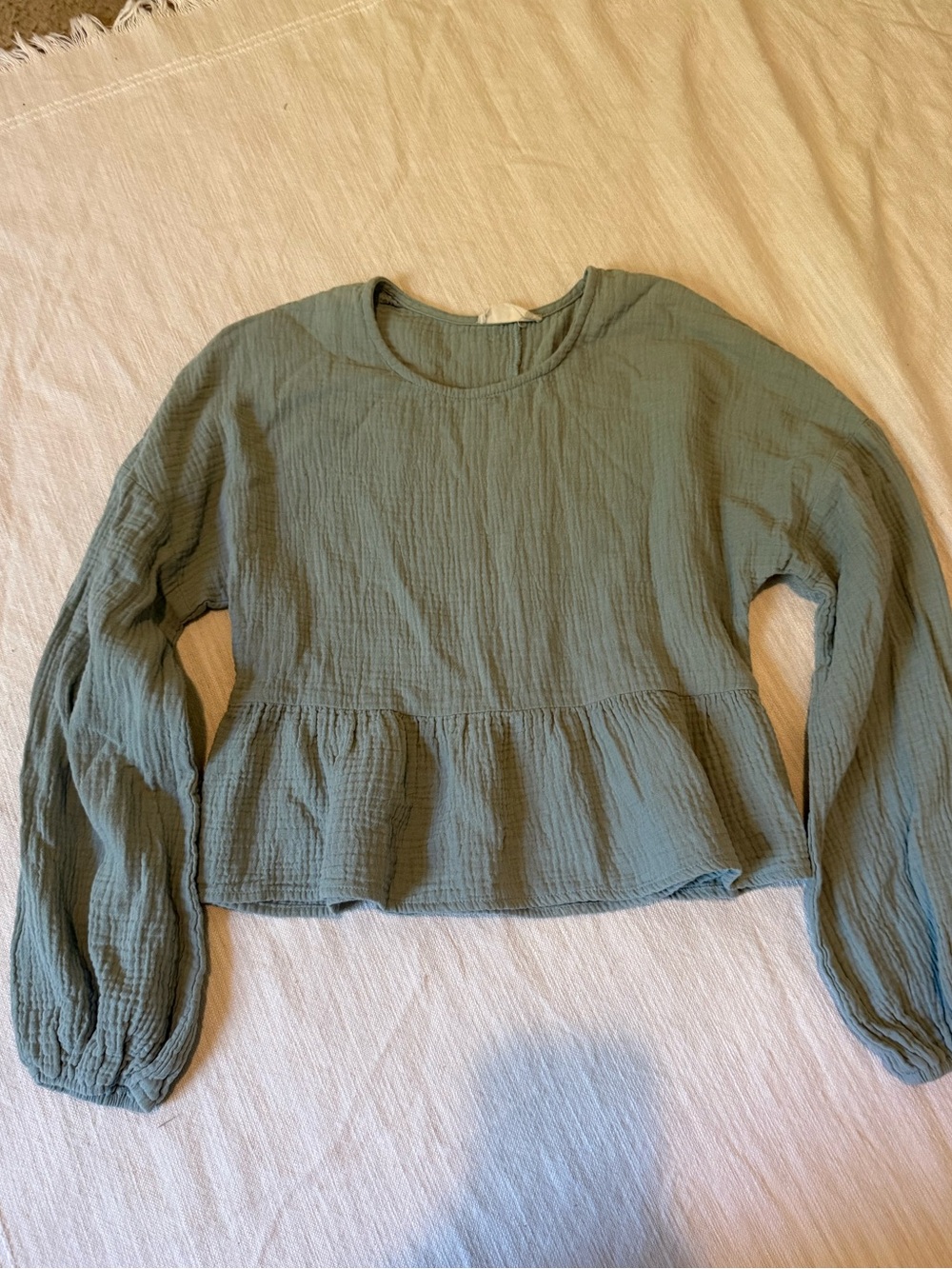 Altar'd State Sage Green Peplum Long-Sleeve Top size XS